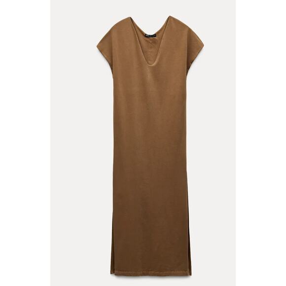 Nwt- Zara WASHED MIDI DRESS-L - Picture 2 of 7